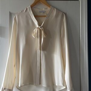 Garnet Hill Cream Tie-Front 100% silk blouse